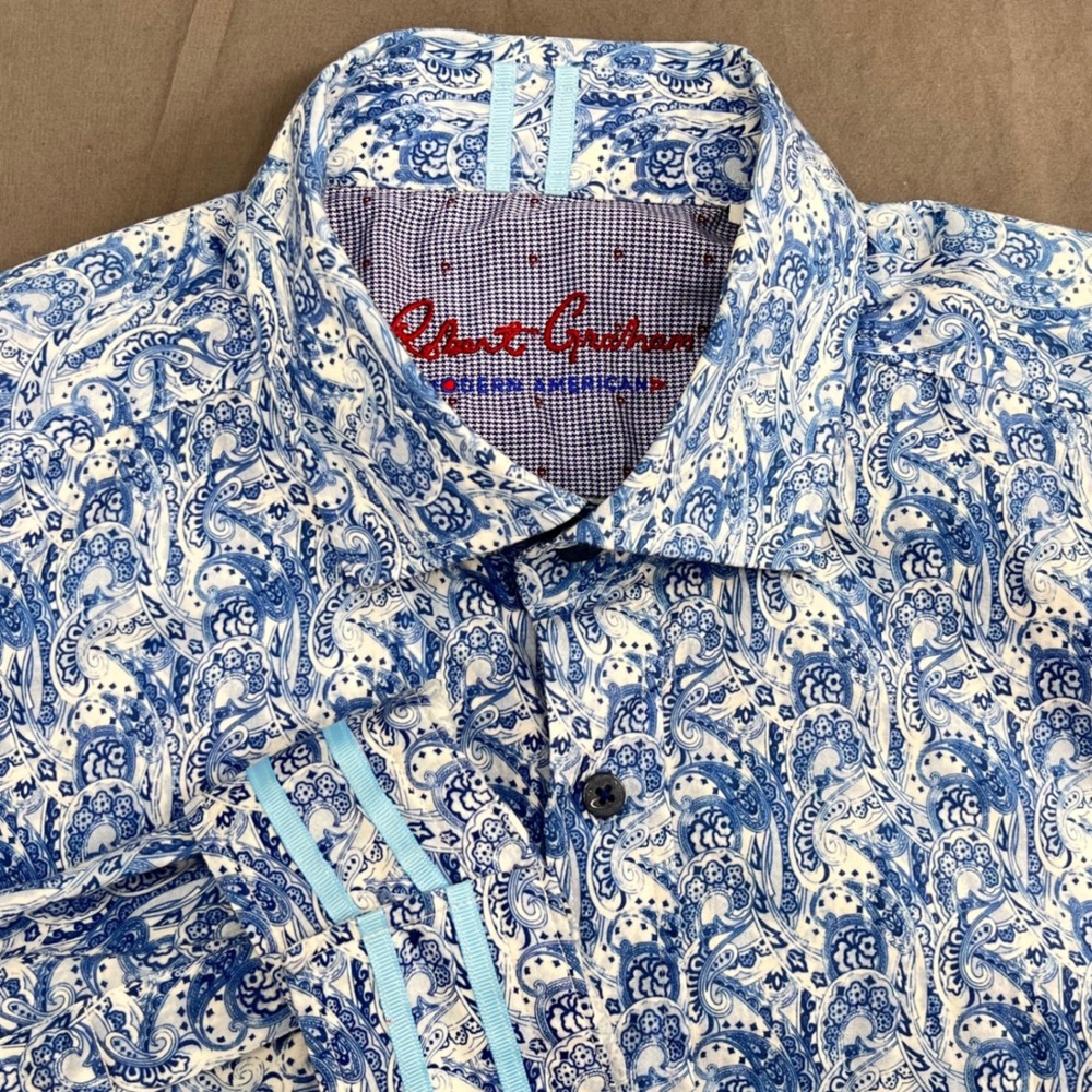Robert Graham‎ XL Tailored Fit Blue White Paisley Long Sleeve Button Up Shirt
